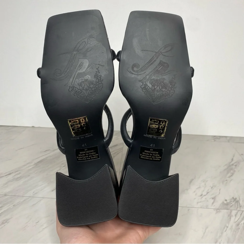 New! Free People Parker Double Strap Square Toe Black Leather Heeled Sandal 41